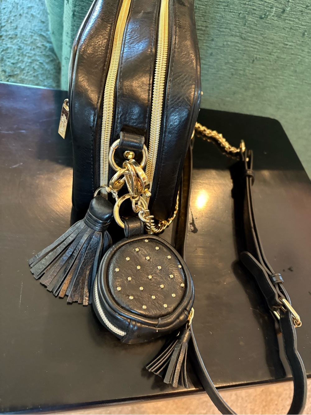 Itzy Ritzy Black Studded Crossbody Diaper Bag with Detachable Coin Pouch - Picture 4 of 14